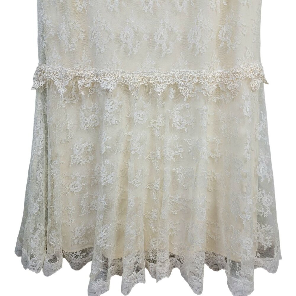 Vintage 80s Lace Midi Dress Women 12 Cream 20s Style Formal Wedding Retro Summer - Picture 8 of 13